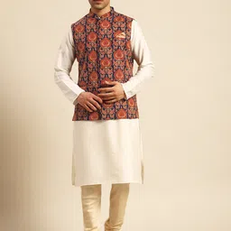 KISAH Mandarin Collar Kurta with Churidar & Nehru Jacket-picture-12