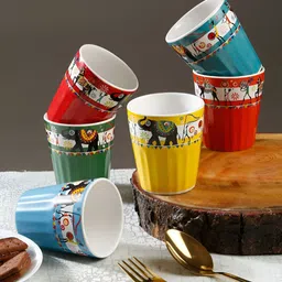 Arrabi Blue & Red Handcrafted Printed Ceramic Glossy Cups Set of Cups and Mugs-11
