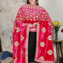 Moda Chales Ethnic Motifs Embroidered Zari Velvet Shawl-31