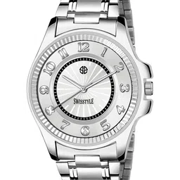 SWISSTYLE Men Silver-Toned Brass Dial & Silver Toned Stainless Steel Bracelet Style Straps Analogue Watch-image-99