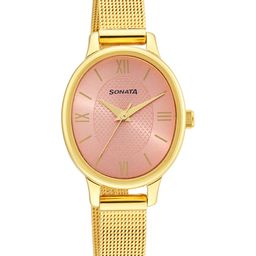 Sonata Women Pink Brass Mother of Pearl Dial & Gold Toned Stainless Steel Bracelet Style Straps Analogue Watch-6