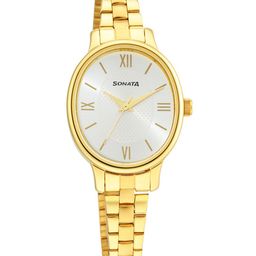 Sonata Women Gold-Toned Brass Mother of Pearl Dial & Gold Toned Stainless Steel Bracelet Style Straps Watch-15