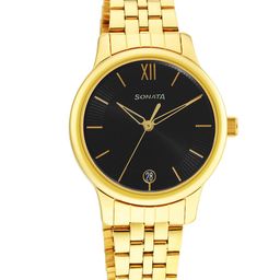 Sonata Women Gold-Plated Brass Dial & Stainless Steel Bracelet Style Straps Analogue Watch-image-8