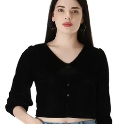 D 'VESH Black Roll-Up Sleeves Velvet Top-image-28