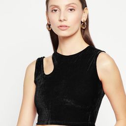Uptownie Stretchable Velvet Cutout Crop Top-image-99