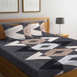 KLOTTHE Grey & White Geometric Printed 300 TC King Bedsheet & 2 Pillow Covers-15