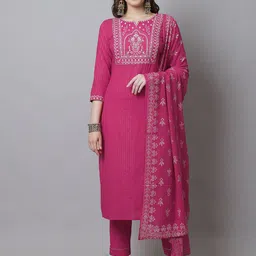 KALINI Floral Yoke Design Regular Pure Cotton Kurta with Trousers & With Dupatta-picture-15