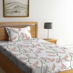 KLOTTHE White & Pink Floral Printed 300TC Flat Single Bedsheet & Pillow Cover-image-64