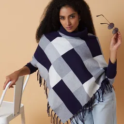 SHOWOFF Women Checked Poncho with Fringed Detail-picture-13