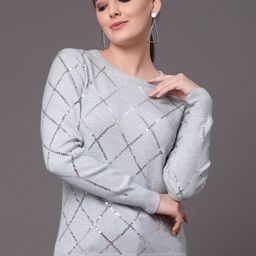 Mafadeny Women Grey Pullover with Embellished Detail-image-37