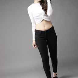 HERE&NOW Women Black Skinny Fit Mid-Rise Cropped Clean Look Stretchable Jeans-image-93