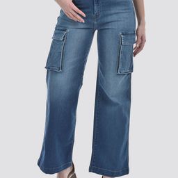 Numero Uno Women Wide Leg High-Rise Clean Look Light Fade Cotton Denim Cargo Jeans-picture-19