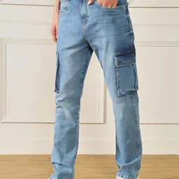 Dennis Lingo Men Straight Fit Mid-Rise Medium Shade Clean Look Stretchable Cargo Jeans-image-56