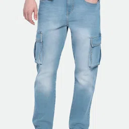 Dennis Lingo Men Straight Fit Mid-Rise Medium Shade Clean Look Stretchable Cargo Jeans-image-89