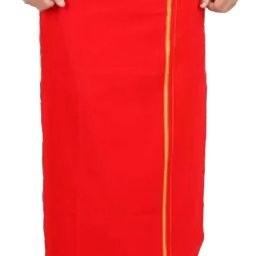 SK NAREN Temple Pooja Traditional Gold Zari Red Panche/Dhotis/Mundu/Vesti/Kaili/Lungi Solid Men Dhoti-image-23