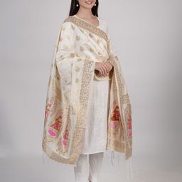 MUFFLY Ethnic Motifs Woven Design Banarasi Silk Dupatta with Zari-35