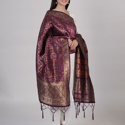 MUFFLY Ethnic Motifs Woven Design Banarasi Silk Dupatta with Zari-23