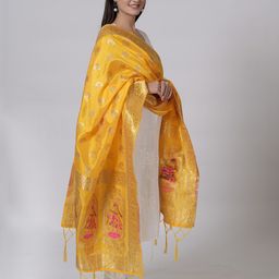 MUFFLY Ethnic Motifs Woven Design Zari Silk Dupatta-10