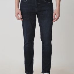 Men Skinny Mid Rise Dark Blue Jeans-image-38