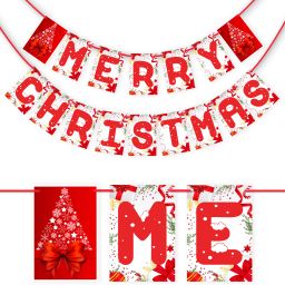 Merry Christmas Bunting Banner(Red & White), Christmas Decorations Items Banner-image-29