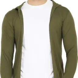 Men Asymmetric Full Sleeve Dark Green Shrug-image-83