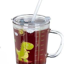 Cartoon Printed Glass Sipper Cup with Handle for juice Smoothies Milk juice Tea Glass Coffee Mug-image-57