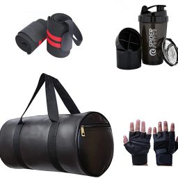 10 L Gym Duffel Bag - Gym Duffel Bag Wrist Band and Shaker Bottle gloves Gym & Fitness Kit - Black-image-52
