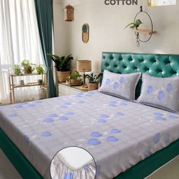 KLOTTHE Book Fold Blue Floral Printed Pure Cotton Double King Bedsheet & Pillow Covers-image-67
