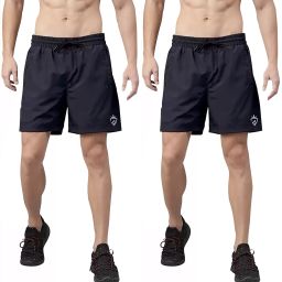 Pack of 2 Solid Men Black Sports Shorts-image-61