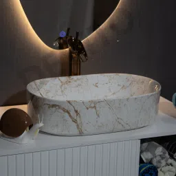 (19*13*5) inch super glossy finish premium quality ceramic counter top basin / (49*32*14) cm very stylish ceramic marble design wash basin / Table Top Basin-image-53