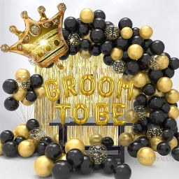 Printed "Groom to be" Golden Black Theme Crown Foil Balloon Decoration Kit Letter Balloon-15