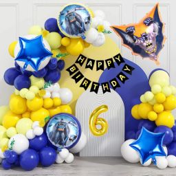 Batman Theme 6th Birthday Decoration Kit Blue Yellow Balloon Garland & Foil Set-image-94