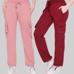 Pack of 2 Women Solid Maroon, Pink Track Pants-image-36