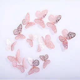 Jaamso Royals Pink 12 Pieces 3D Butterfly Self-Adhesive Wall Stickers-image-88
