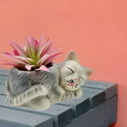 Garden Deco Grey Cute Cat Ceramic Pot-picture-36
