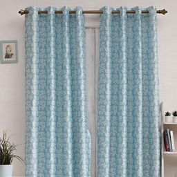 Ariana Blue & White 2 Pieces Floral Printed Room Darkening Window Curtains-image-22