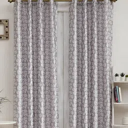 Ariana Grey & White 2 Pieces Floral Printed Room Darkening Eyelets Window Curtains-image-46