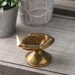 Aapno Rajasthan Pack of 2 Gold Plated Hand Carved Brass Diyas-image-37