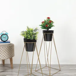 Amaya Decors Pack Of 2  Black Solid Planters With Stand-21