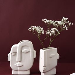 TAYHAA White 2 Pieces Textured Face Like Ceramic Flower Vases-image-78