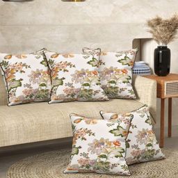 EasyGoods Anokhi White & Green Set Of 2 Floral Printed Cotton Square Cushion Covers-2
