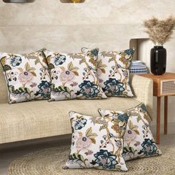 EasyGoods Cream 2 Pieces Floral Cotton Square Cushion Covers-55