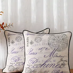 TARAN LIVING Beige & Blue 2 Pieces Quirky Cotton Square Cushion Covers-16
