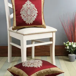 eyda Set of 2 Red & White Embellished Square Cushion Covers-17