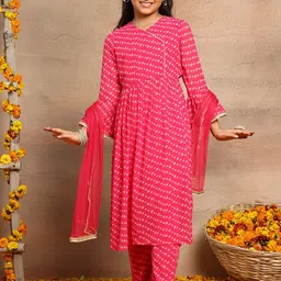 Miss Indya Girls Bandhani Printed Regular Kurta with Trousers & Dupatta-picture-8