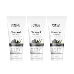 Globus naturals Set of 3 Anti-Pollution Charcoal Face Wash with Aloe Vera & Neem-75g Each-0