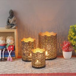 Amaya Decors Set of 3 Black & Gold-Toned Metal Candle Holder-picture-5