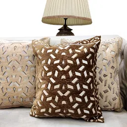 Good Vibes Brown & White 3 Pieces Geometric Jacquard Square Cushion Covers-image-32