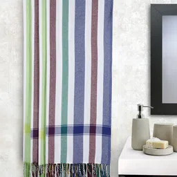 Arrabi Set of 4 Green & Blue Striped 210 GSM Bath Towels-9