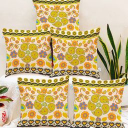 STITCHNEST Adults Multicolored Set of 5 Rangoli Design Square Cushion Covers-25